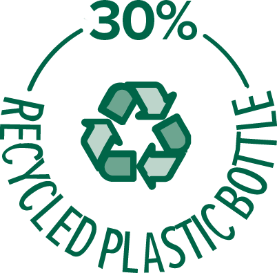 Symbol für Flasche zu 30% aus recyceltem Plastik
